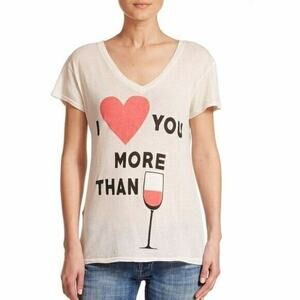 Wildfox I Love You More Than Wine V-neck Short Sleeve Graphic Tee Women's Small